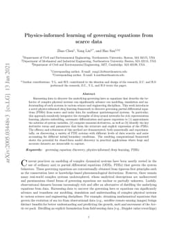 Physics-informed learning of governing equations from scarce data