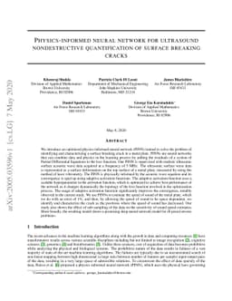 Physics-informed neural network for ultrasound nondestructive
  quantification of surface breaking cracks