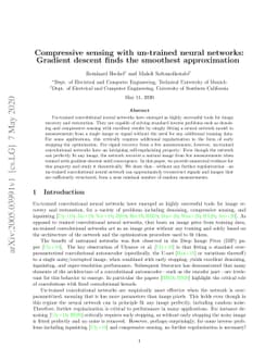 Compressive sensing with un-trained neural networks: Gradient descent
  finds the smoothest approximation