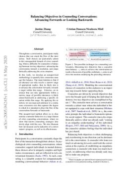 Balancing Objectives in Counseling Conversations: Advancing Forwards or
  Looking Backwards