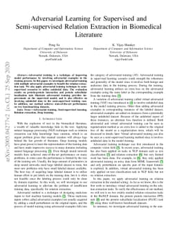 Adversarial Learning for Supervised and Semi-supervised Relation
  Extraction in Biomedical Literature