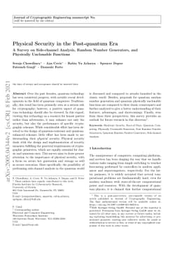 Physical Security in the Post-quantum Era: A Survey on Side-channel
  Analysis, Random Number Generators, and Physically Unclonable Functions