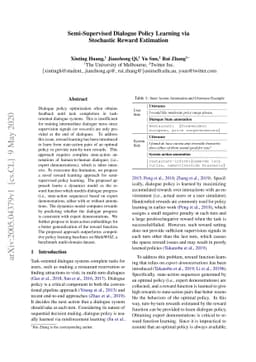 Semi-Supervised Dialogue Policy Learning via Stochastic Reward
  Estimation