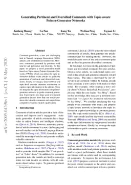 Generating Pertinent and Diversified Comments with Topic-aware
  Pointer-Generator Networks
