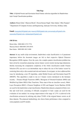 A Hybrid Swarm and Gravitation based feature selection algorithm for
  Handwritten Indic Script Classification problem