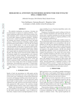 Hierarchical Attention Transformer Architecture For Syntactic Spell
  Correction