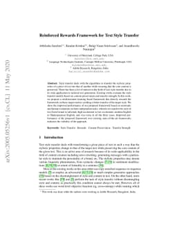 Reinforced Rewards Framework for Text Style Transfer