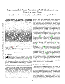Target-Independent Domain Adaptation for WBC Classification using
  Generative Latent Search