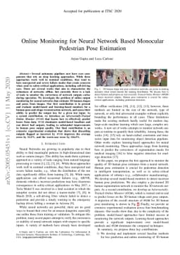 Online Monitoring for Neural Network Based Monocular Pedestrian Pose
  Estimation