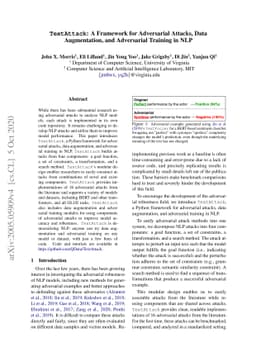 TextAttack: A Framework for Adversarial Attacks, Data Augmentation, and
  Adversarial Training in NLP