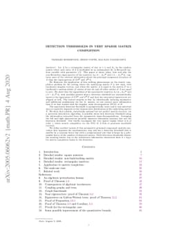 Detection thresholds in very sparse matrix completion