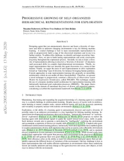Progressive growing of self-organized hierarchical representations for
  exploration