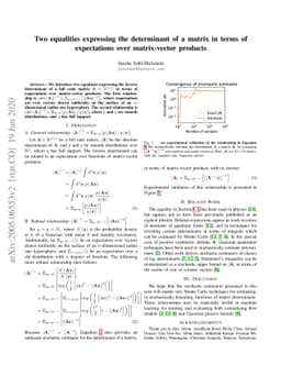Two equalities expressing the determinant of a matrix in terms of
  expectations over matrix-vector products