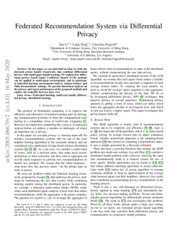Federated Recommendation System via Differential Privacy
