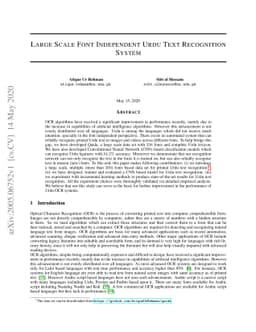 Large Scale Font Independent Urdu Text Recognition System