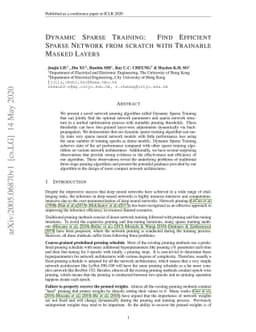Dynamic Sparse Training: Find Efficient Sparse Network From Scratch With
  Trainable Masked Layers