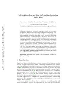 Mitigating Gender Bias in Machine Learning Data Sets