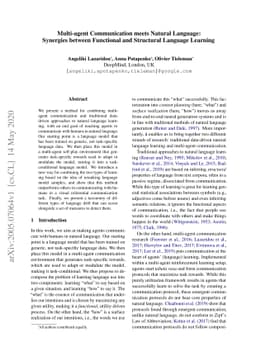 Multi-agent Communication meets Natural Language: Synergies between
  Functional and Structural Language Learning