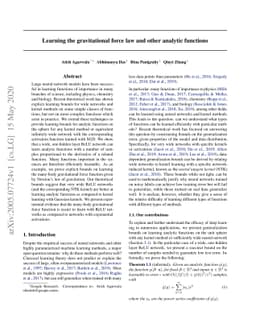 Learning the gravitational force law and other analytic functions