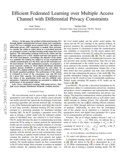 Efficient Federated Learning over Multiple Access Channel with
  Differential Privacy Constraints