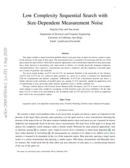 Low Complexity Sequential Search with Size-Dependent Measurement Noise