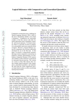 Logical Inferences with Comparatives and Generalized Quantifiers