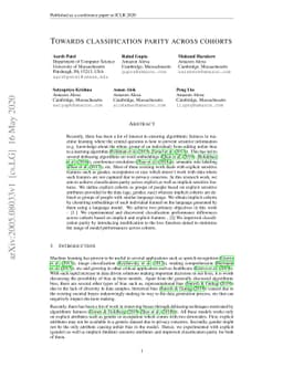 Towards classification parity across cohorts