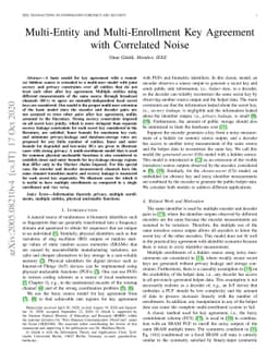 Multi-Entity and Multi-Enrollment Key Agreement with Correlated Noise