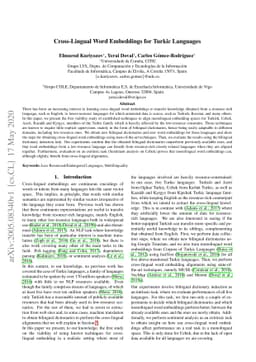 Cross-Lingual Word Embeddings for Turkic Languages