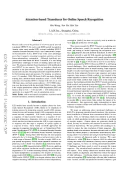 Attention-based Transducer for Online Speech Recognition
