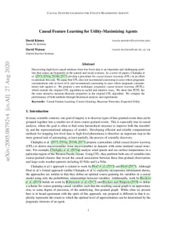 Causal Feature Learning for Utility-Maximizing Agents