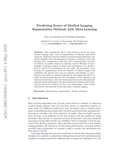 Predicting Scores of Medical Imaging Segmentation Methods with
  Meta-Learning