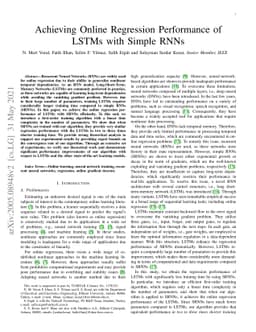 Achieving Online Regression Performance of LSTMs with Simple RNNs