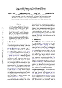 Adversarial Alignment of Multilingual Models for Extracting Temporal
  Expressions from Text