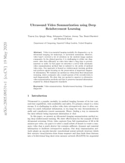 Ultrasound Video Summarization using Deep Reinforcement Learning