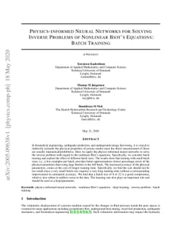Physics-informed Neural Networks for Solving Inverse Problems of
  Nonlinear Biot's Equations: Batch Training