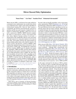 Mirror Descent Policy Optimization