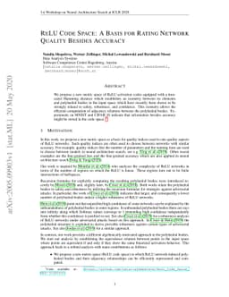 ReLU Code Space: A Basis for Rating Network Quality Besides Accuracy