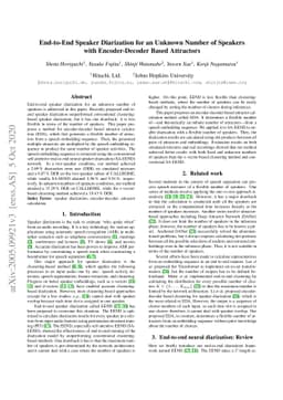 End-to-End Speaker Diarization for an Unknown Number of Speakers with
  Encoder-Decoder Based Attractors
