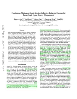 Continuous Multiagent Control using Collective Behavior Entropy for
  Large-Scale Home Energy Management