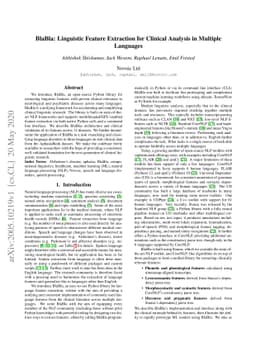 BlaBla: Linguistic Feature Extraction for Clinical Analysis in Multiple
  Languages