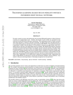 Transfer learning based multi-fidelity physics informed deep neural
  network