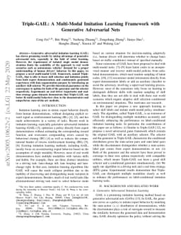 Triple-GAIL: A Multi-Modal Imitation Learning Framework with Generative
  Adversarial Nets