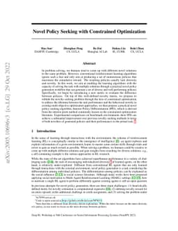Novel Policy Seeking with Constrained Optimization