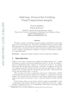 SafeComp: Protocol For Certifying Cloud Computations Integrity