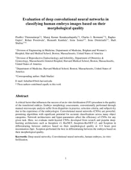 Evaluation of deep convolutional neural networks in classifying human
  embryo images based on their morphological quality