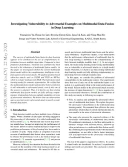 Investigating Vulnerability to Adversarial Examples on Multimodal Data
  Fusion in Deep Learning