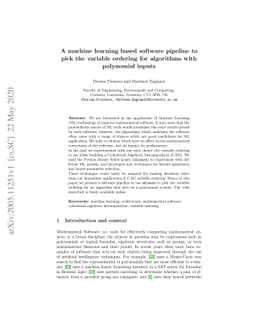 A machine learning based software pipeline to pick the variable ordering
  for algorithms with polynomial inputs