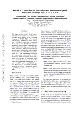 ON-TRAC Consortium for End-to-End and Simultaneous Speech Translation
  Challenge Tasks at IWSLT 2020