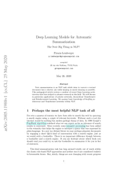 Deep Learning Models for Automatic Summarization